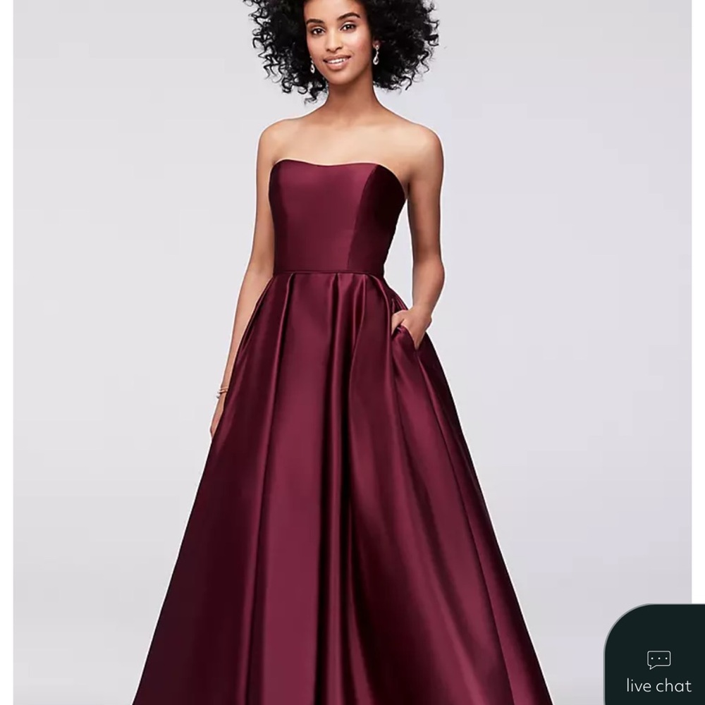 Betsy & Adam Strapless Maroon Gown